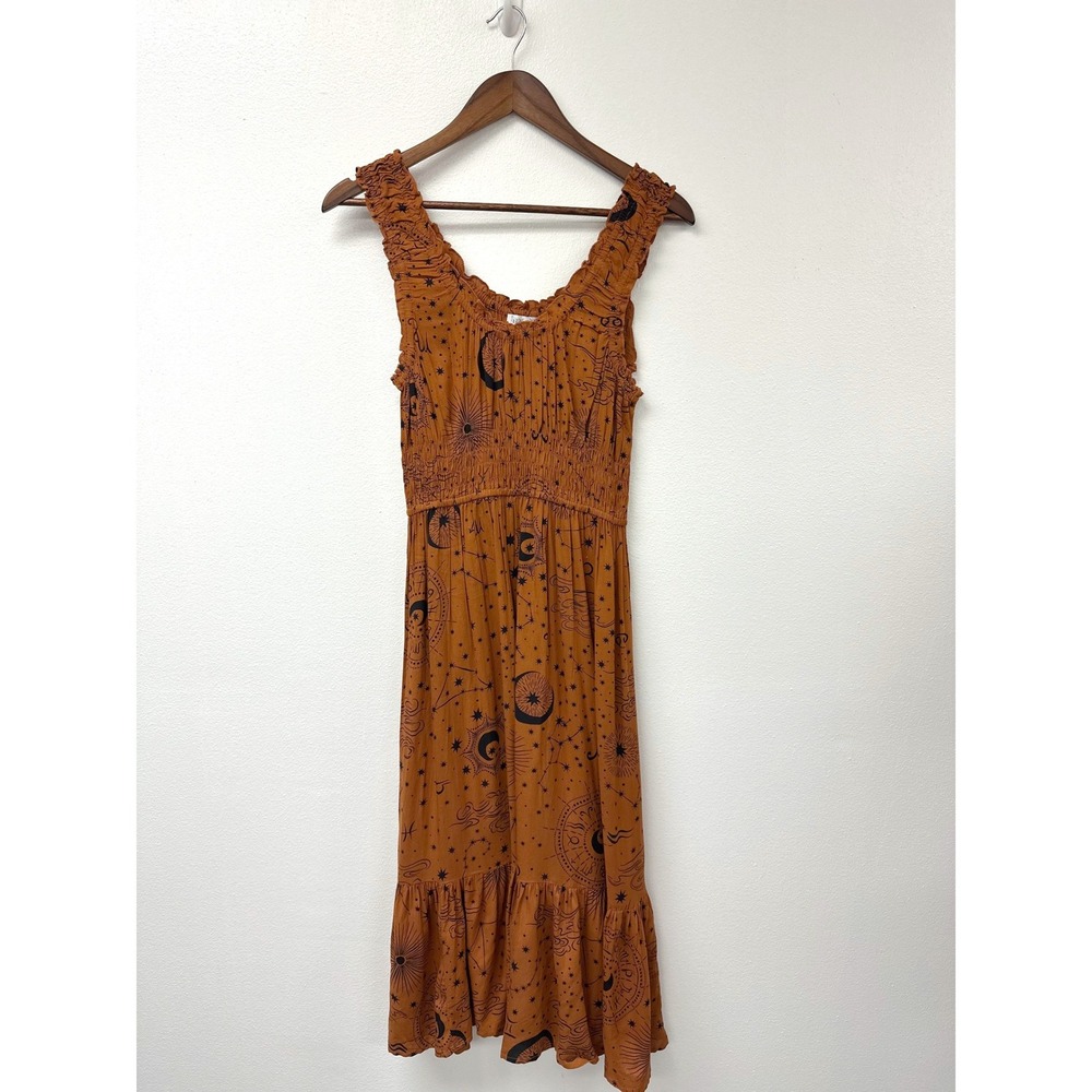Patrons of Peace Celestial Print Midi Dress Brown S